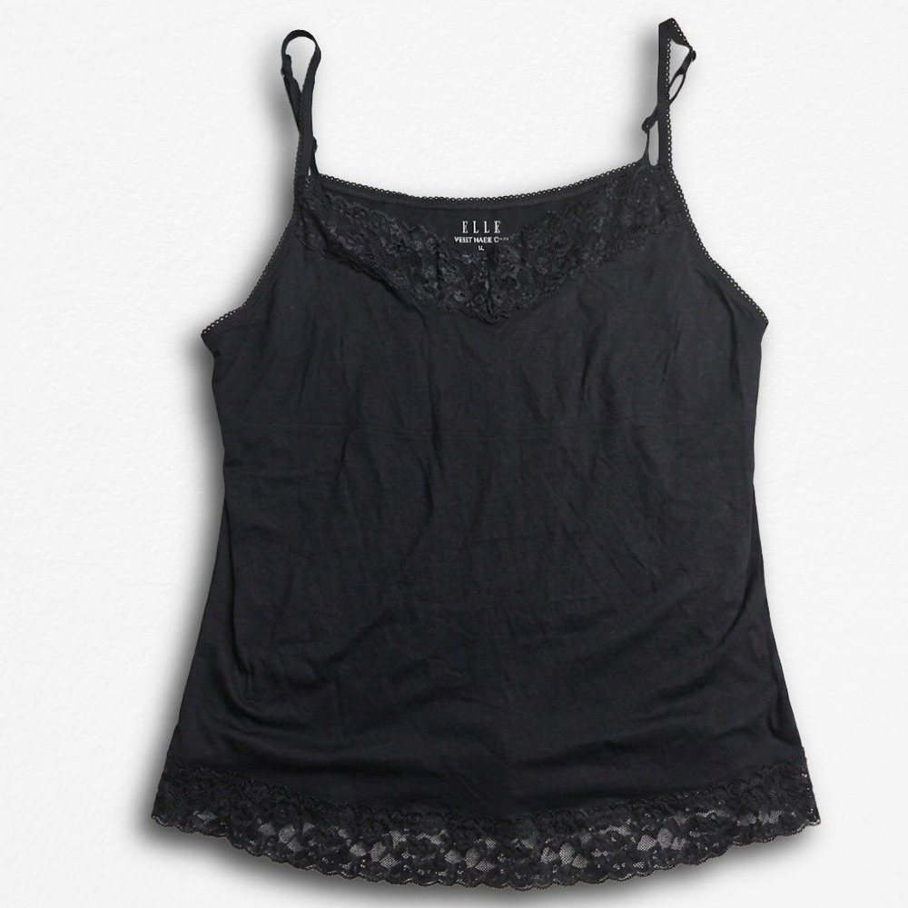 ELLE Black Lace Camisole | Grunge Coquette Layering Tank Top